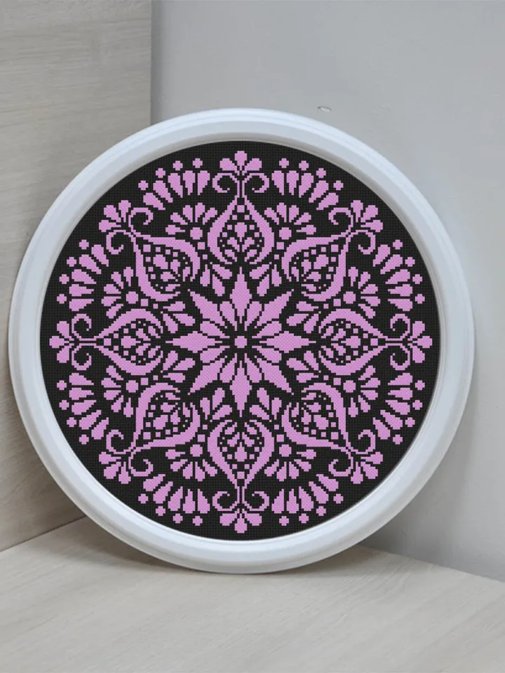 Flower mandala cross stitch pattern download PDF, Monochrome mandala pattern digital PDF, Easy floral ornament cross stitch chart #M109