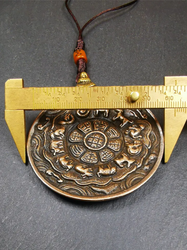 Gandhanra Vintage Tibetan Buddhist Amulet,Melong Mirror, SIPAHO(srid pa ho),Jiugong Bagua Badge,made of Lima Brass,2.48&quot;