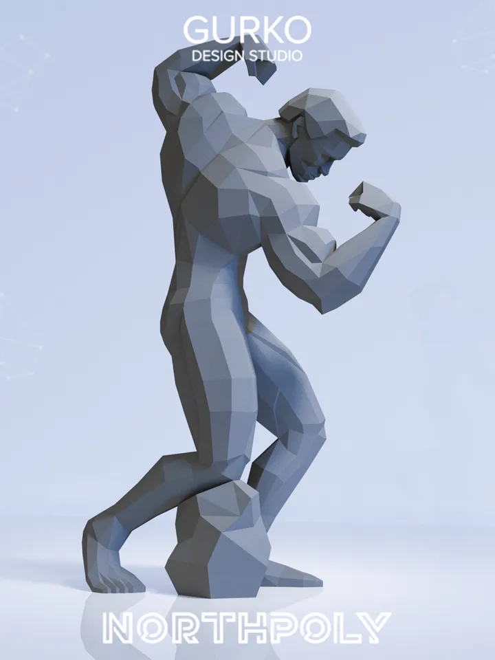 Papercraft Arnold’s Bodybuilding Pose, Digital Template, PDF Download, Gurko, 3D LowPoly, Pepakura, DIY Origami Sculpture, Paper Party Decor