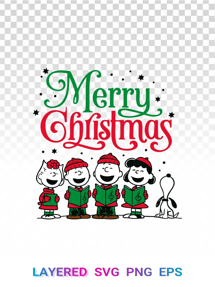 Merry Christmas SVG PNG, Peanuts Carolers, Snoopy Cricut