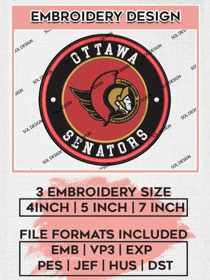 Ottawa Senators Circle Logo Machine Embroidery Files, NHL Ottawa Senators Embroidery Designs, NHL Senators Logo, NHL Embroidery Designs, Digital Download