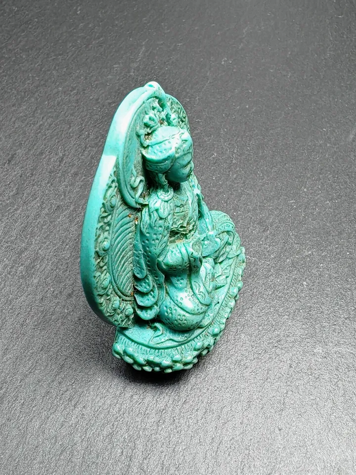 Rare Green Celluloid Guru Rinpoche Statue,Gandhanra Acient Tibetan Buddhist Statue,Padmasambhava,Lotus Born,55mm Height
