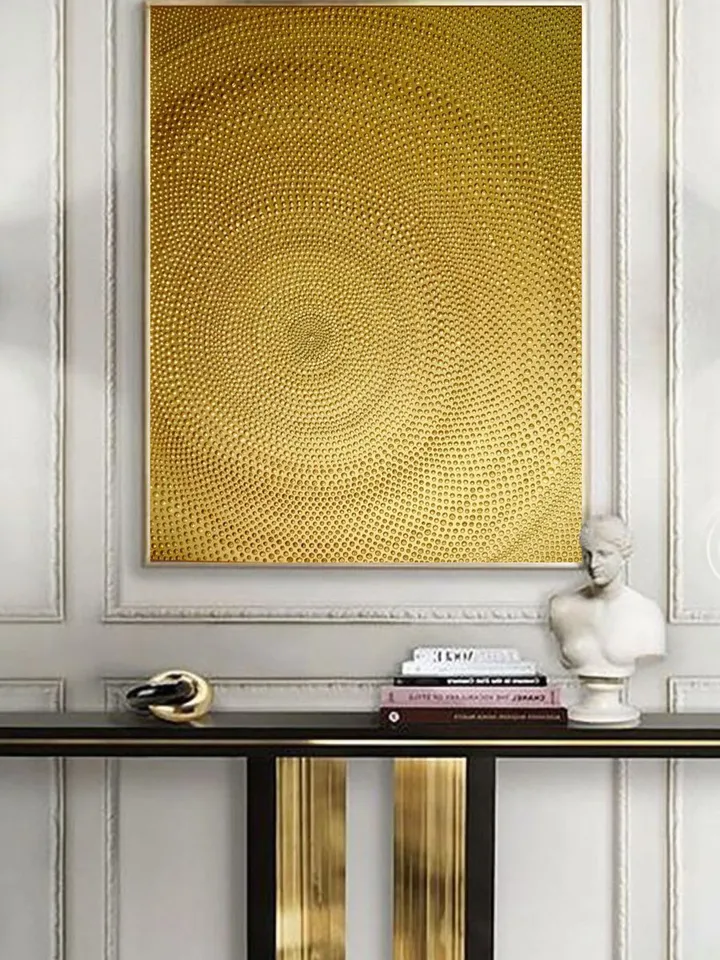 Gold Abstract Wall Art Glittery Golden Painting Doty Textured artwork | Abstract painting Golden Wall decor