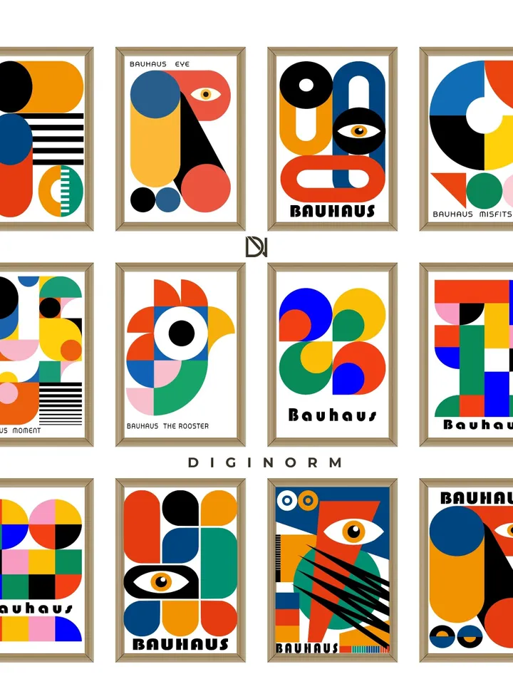 Bauhaus poster set of 15 premium printable wall art prints mid century modern minimalist abstract geometric bundle digital download poster