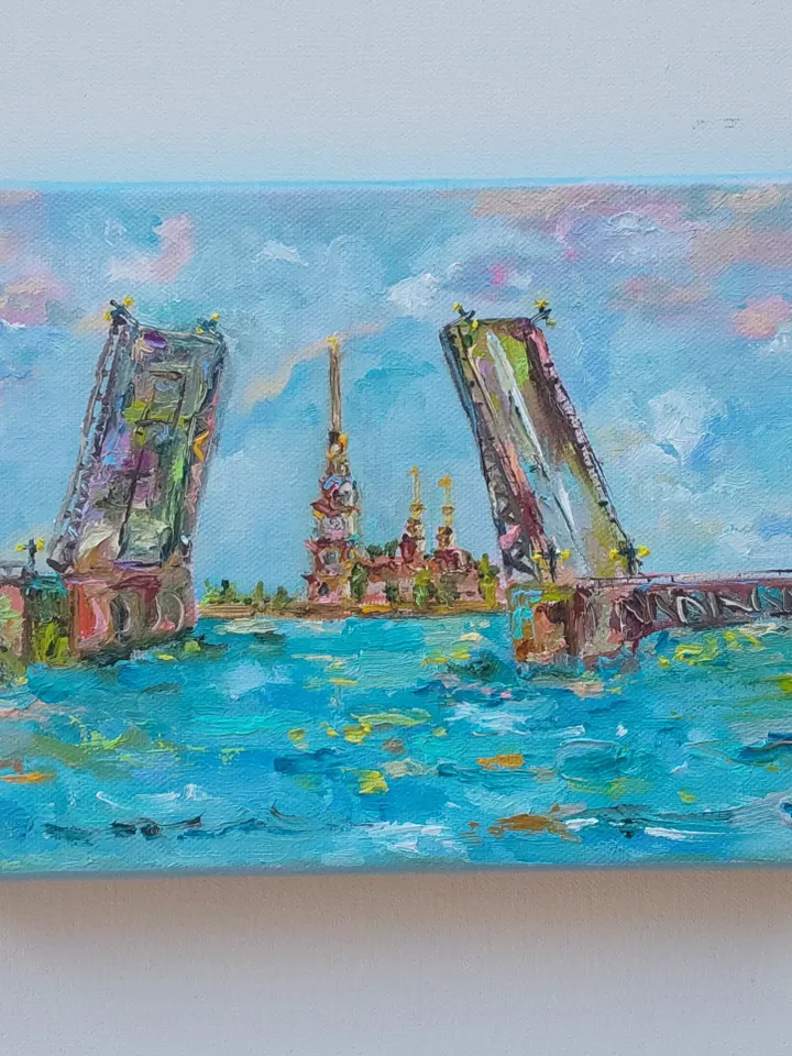 "St. Petersburg. Drawbridge" oil painting on canvas 24x18cm (9.6x7.2inch)
