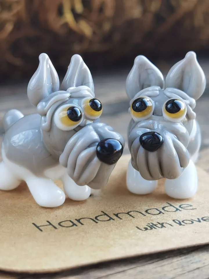 GLASS FIGURINES Schnauzer figurine Schnauzer GIFT Dog ornament Dog art Glass Dog decor Glass schnauzer art Miniature animals Tiny schnauzer