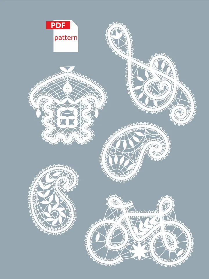 Souvenirs bobbin lace patterns Bundle 5 Printable PDF patterns