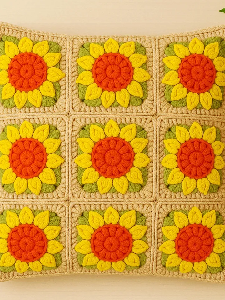 Sunflower Square Crochet Blanket Pattern - Perfect Housewarming or Mother's Day Gifts - Crochet Flower Coaster for Kitchen and Dining