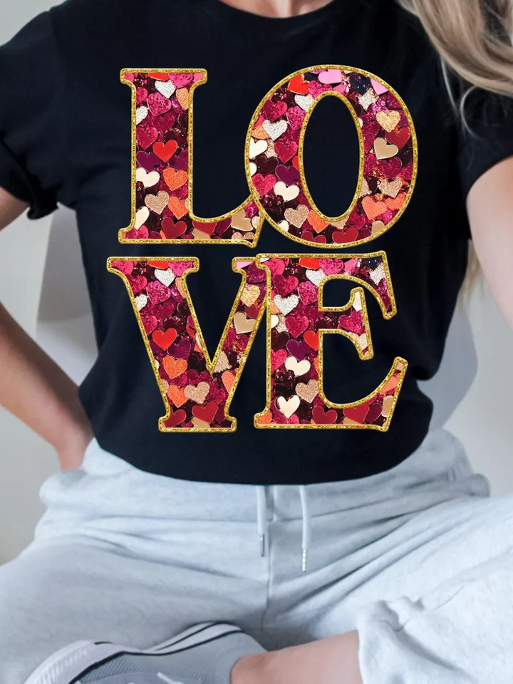 Love Sequin Embroidery- Preppy Love Valentine Coquette Png File- Valentine Sublimation DTF Printable Design