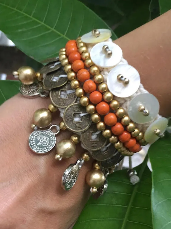 Boho Hippie Coachella Pearl Chinese Coin Bracelet | Macrame crochet tie bracelet | Bohemian Jewerly | shell bracelet bali crochet bohemian