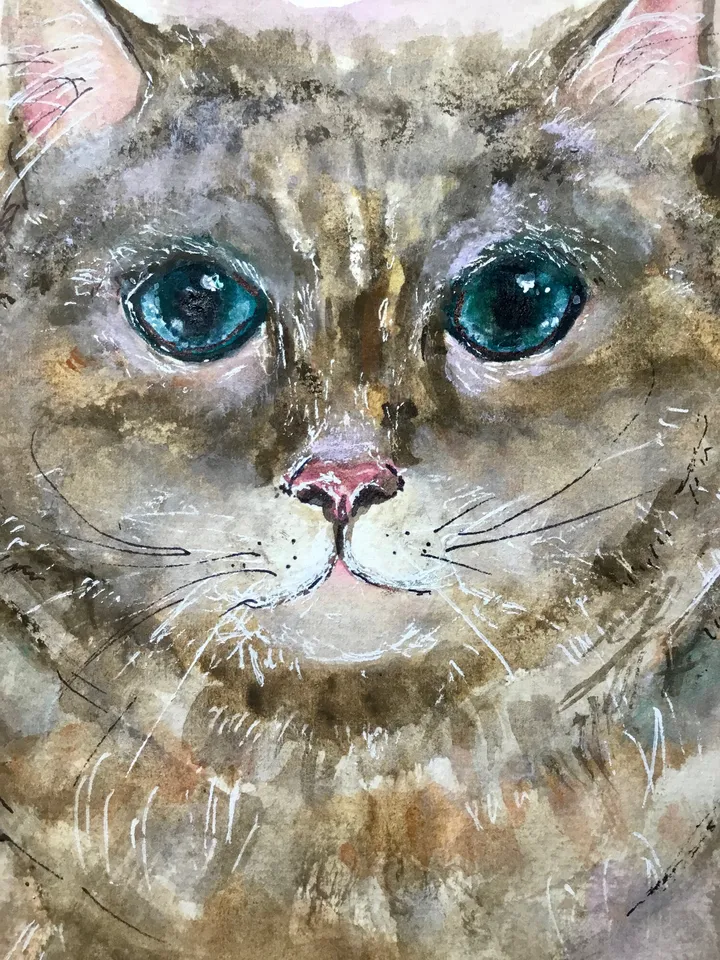 Fat grey cat original painting,watercolor original wall art,watercolor animals painting,cat lovers gifts,cat small original artwork,gift