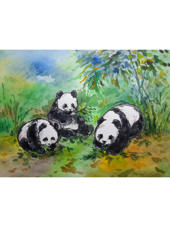 Panda Painting Animal Original Art Wildlife Wall Art Bear Painting  Watercolor Art 10 by 13 Above Sofa Art by TatianaArtShop