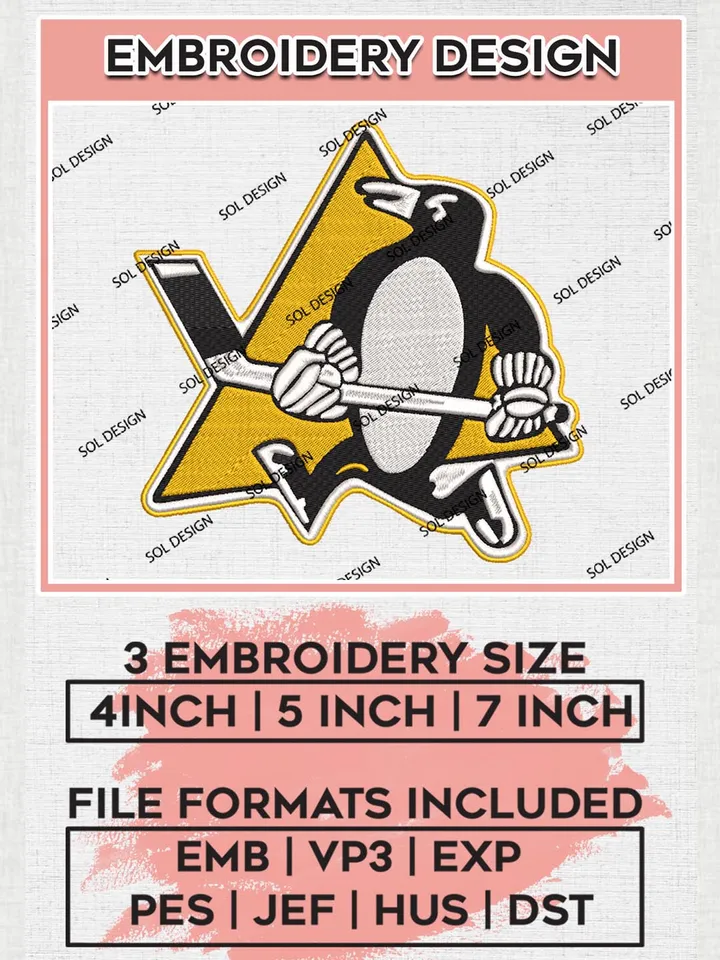 Funny Pittsburgh Penguins Mascot Logo Embroidery Files, NHL Pittsburgh Penguins Team Embroidery Designs, NHL Logo, 3 sizes,  NHL Embroidery Designs, NHL Machine Embroidery Designs, Digital Download