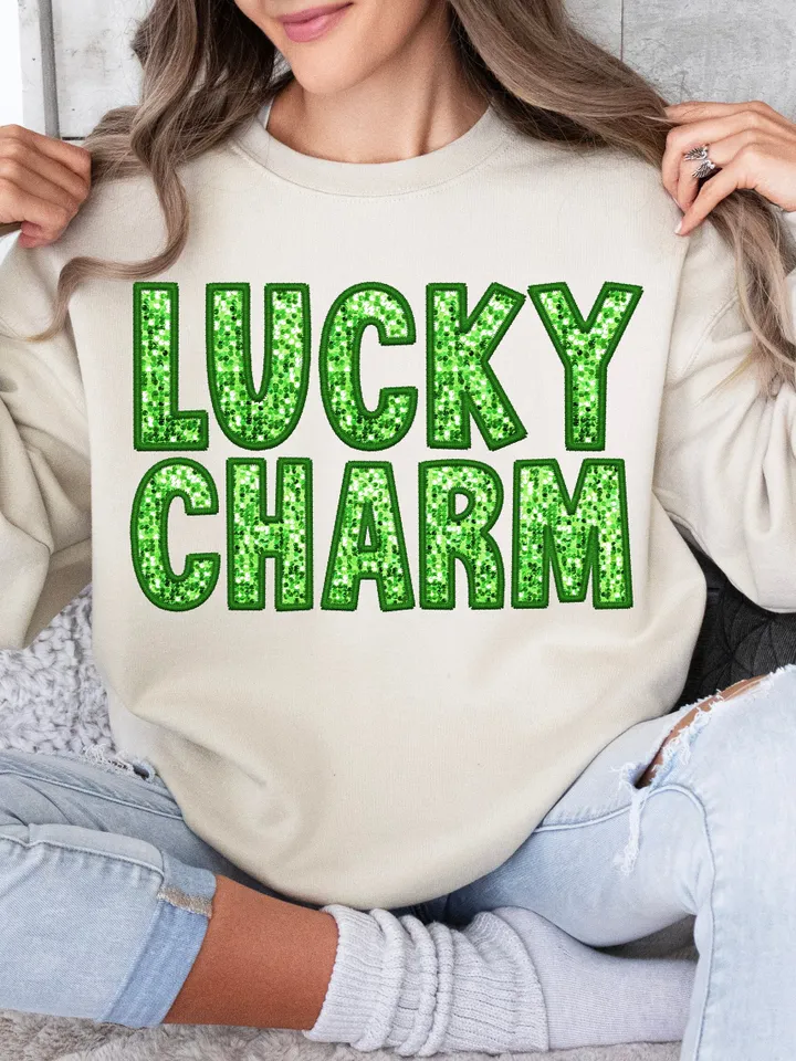 Sparkly Faux Sequins St Patricks Day Lucky Charm Png, Lucky Faux Glitter Embroidery Design, Lucky png, St Paddys Day Png, Trendy St Patricks
