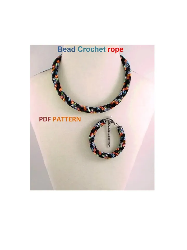 Bead crochet rope patterns for beading «Fun» necklace and bracelet,DIY,beaded necklace,bead crocheting,Instant Download,PDF pattern