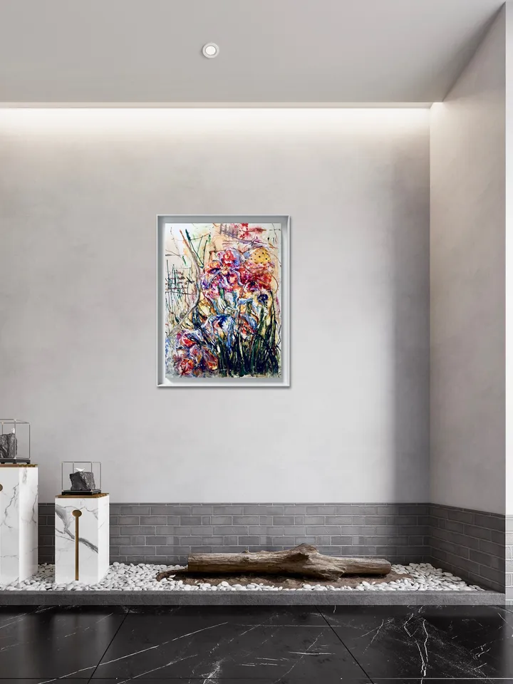 Fantasy colourful flowers on yupo paper original mix media painting,modern fantasy wall art,flowers painting,unique handmade decor gift
