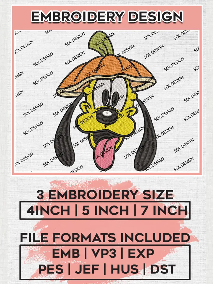 Pluto Pumpkin Hat Embroidery designs, Disney Character Machine embroidery designs, Happy Halloween embroidery files, Spooky Season Machine Embroidery Digitized Pes Files, Digital Download