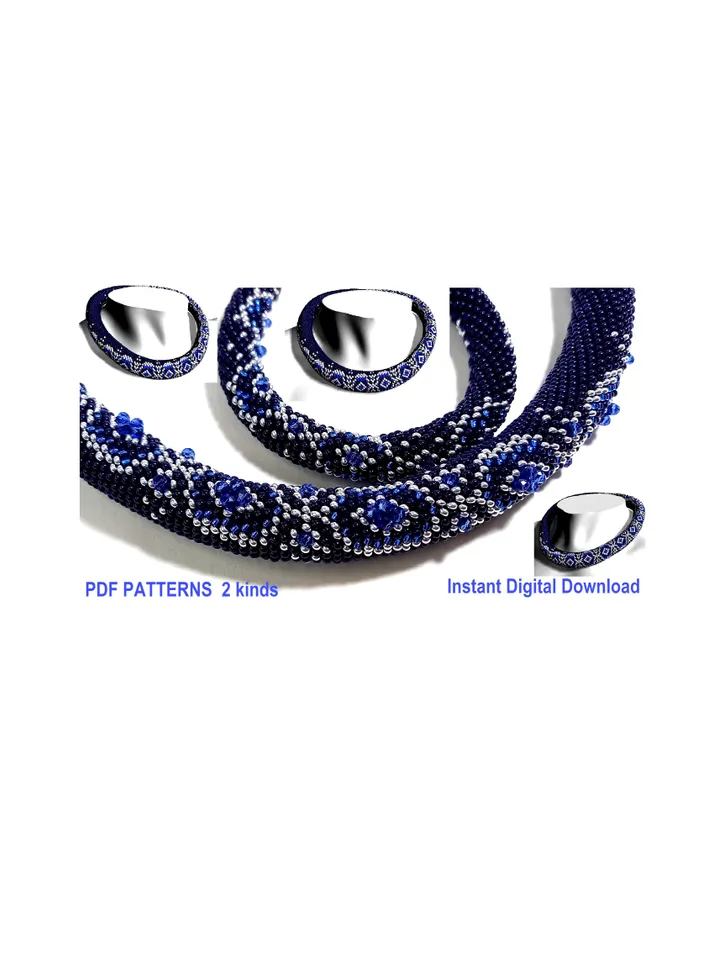 Bead Crochet Rope patterns for beading «Roberta» Necklace and Bracelet. PDF patterns, Instant Digital Download