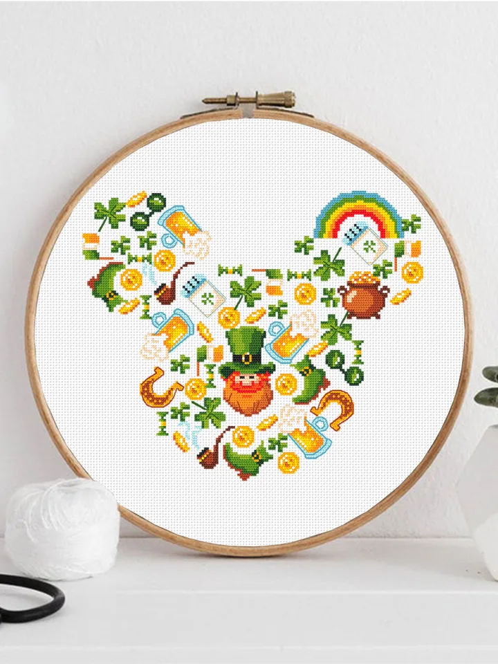Sampler St Patrick Day cross stitch pattern download PDF Mouse Silhouette cross stitch, Irish pattern digital PDF, Saint Patrick design #T25