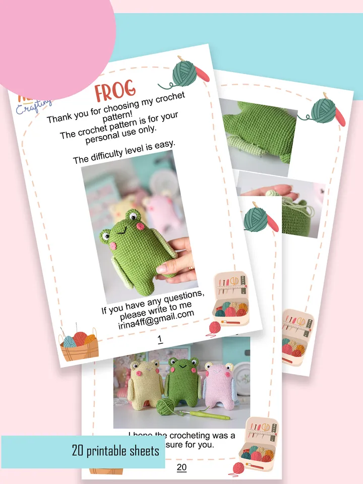 Crochet pattern amigurumi FROG toy pattern PDF file in ENG for beginners
