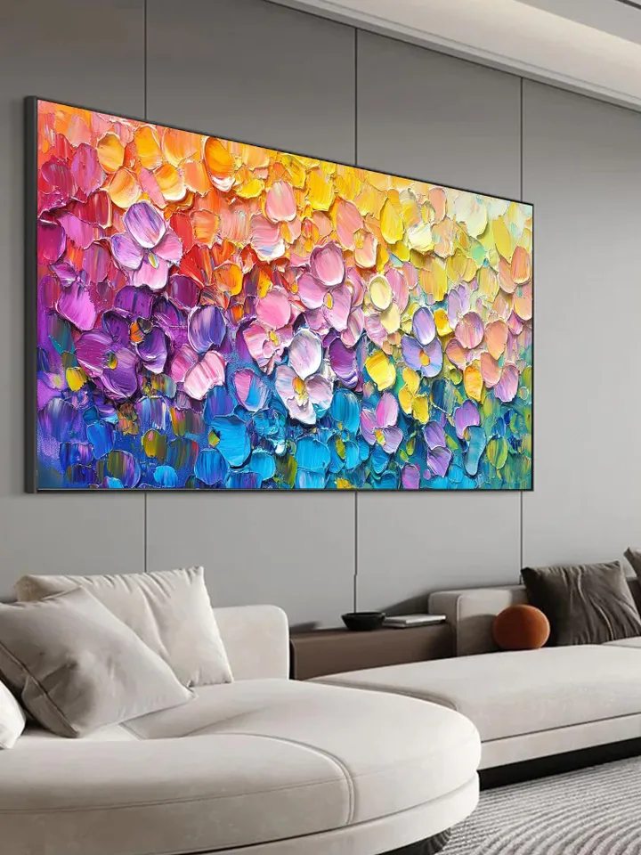 Rainbow Floral Impasto Painting, Original Textured Flower Art, Colorful Wall Art, 3D Canvas Art, Modern Floral Decor, Living Room Decor