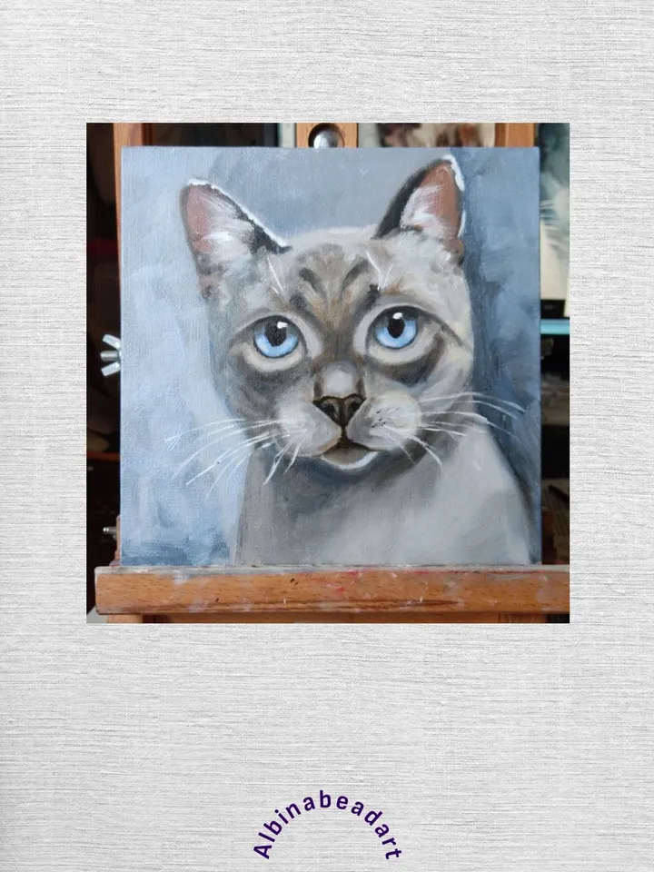 Siamese cat painting original oil artwork 8 by 8
