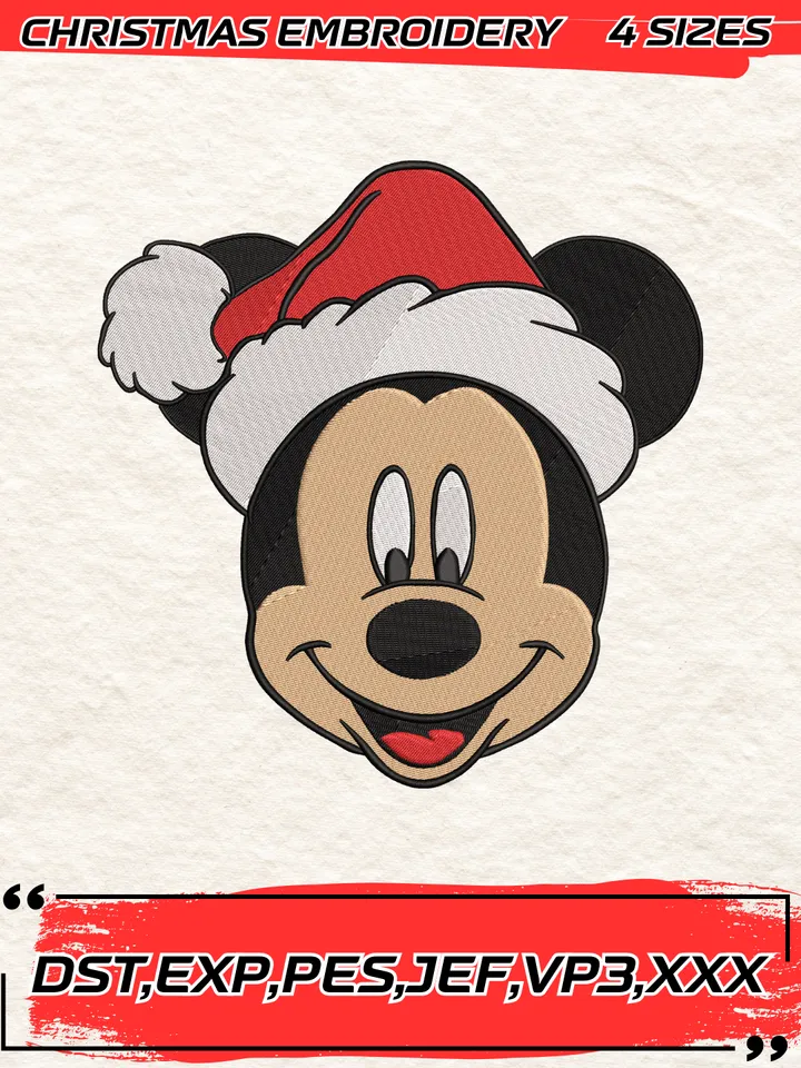 Mickey Santa Embroidery Design,Christmas Embroidery Design,4 Sizes, Digital Download