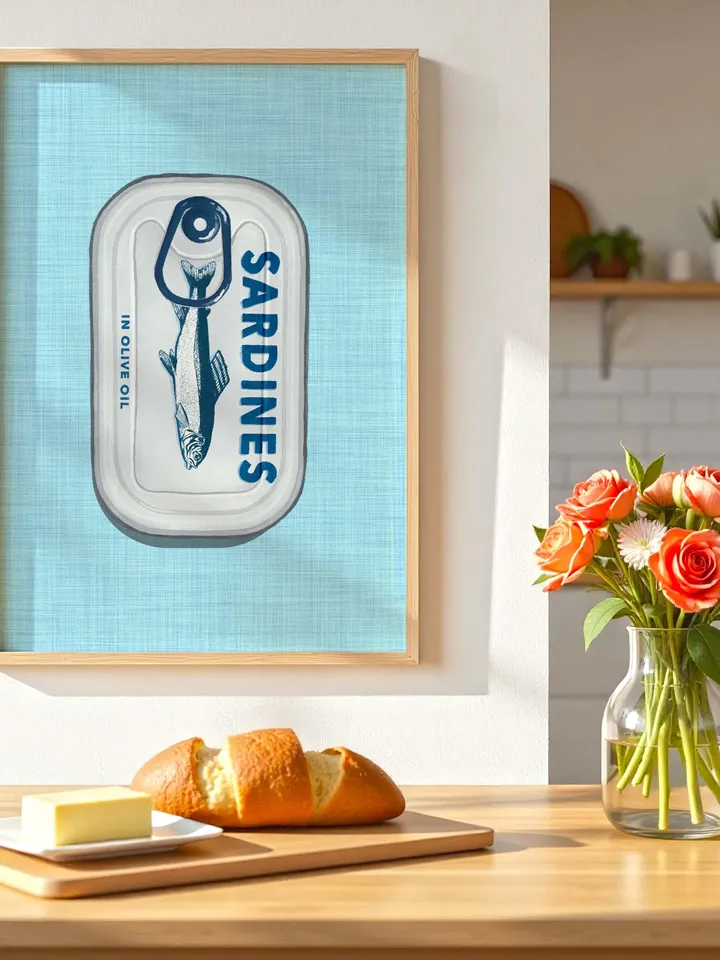 Sardines Print Sardine Tin Vintage Poster Retro Sardine Wall Art Fish Print Eclectic Wall Art Colorful Kitchen Art Maximalist Poster Digital