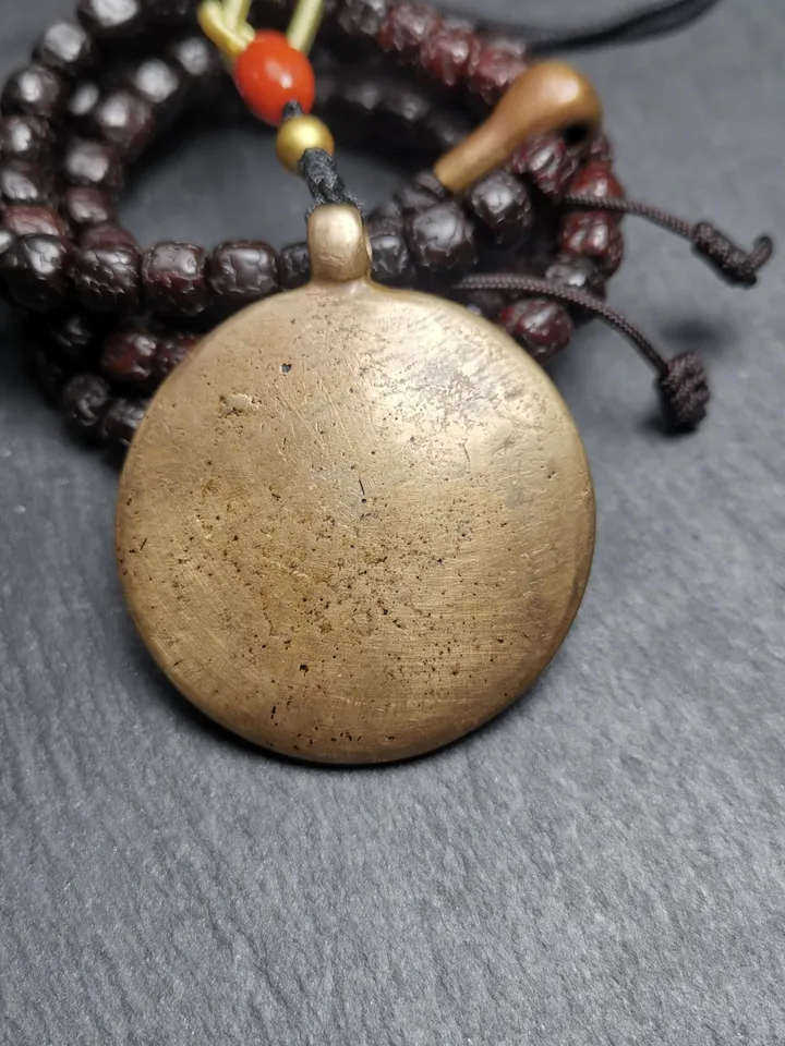 Gandhanra Vintage Tibetan Buddhist Calendar Amulet Sipaho Badge - Lima Brass Melong Mirror Protective Charm Feng Shui Pendant,45mm