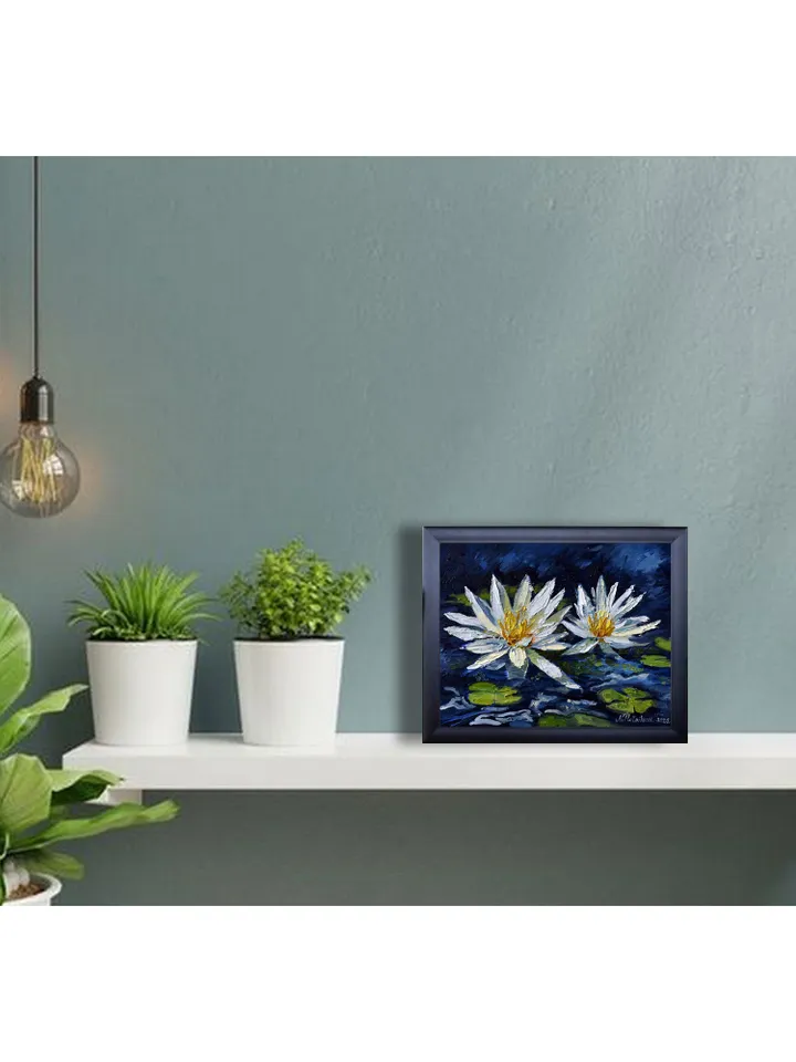 Water Lily painting Lotus Original Art Floral Artwork impasto oil painting