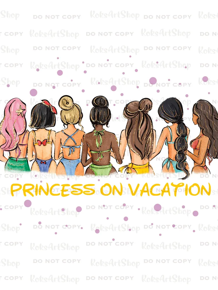 All princess Watercolor Princess PNG, Princess on vacation clipart png, Family vacation clipart, Family vacation png, All princess design