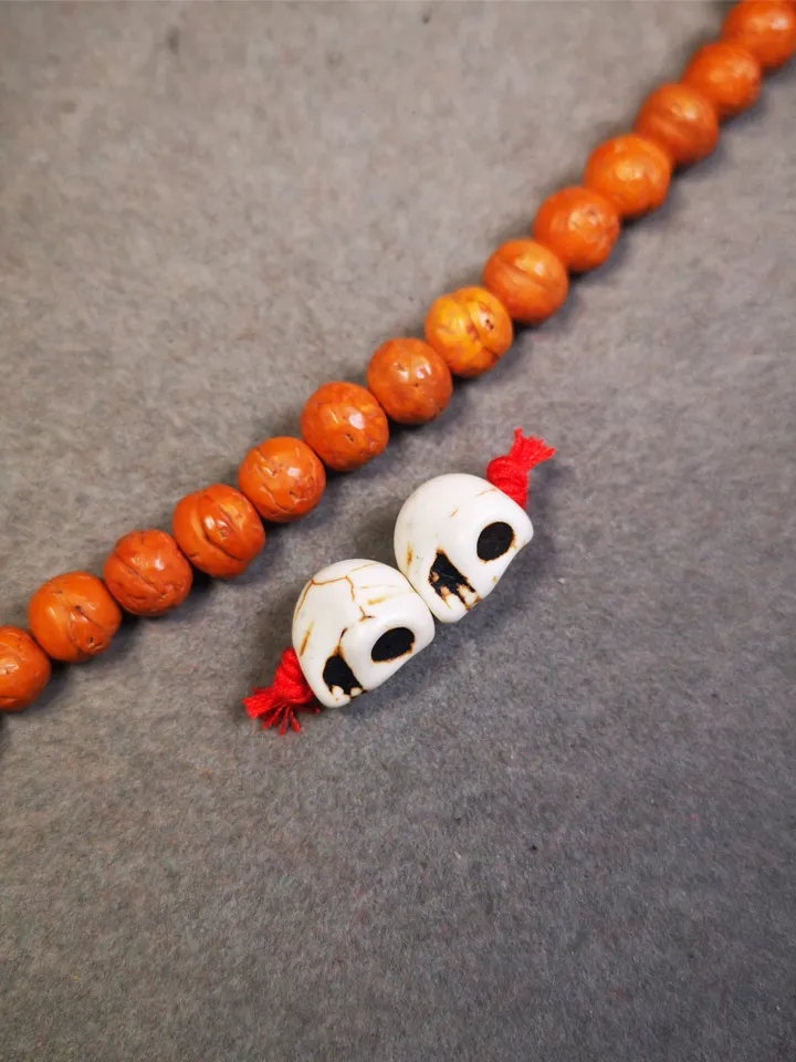 Gandhanra Handmade Tibetan Mala Spacer Beads,Stone Citipati Skull Beads, Marker Beads for Prayer Bead Necklace Accessories,0.47" × 0.4"