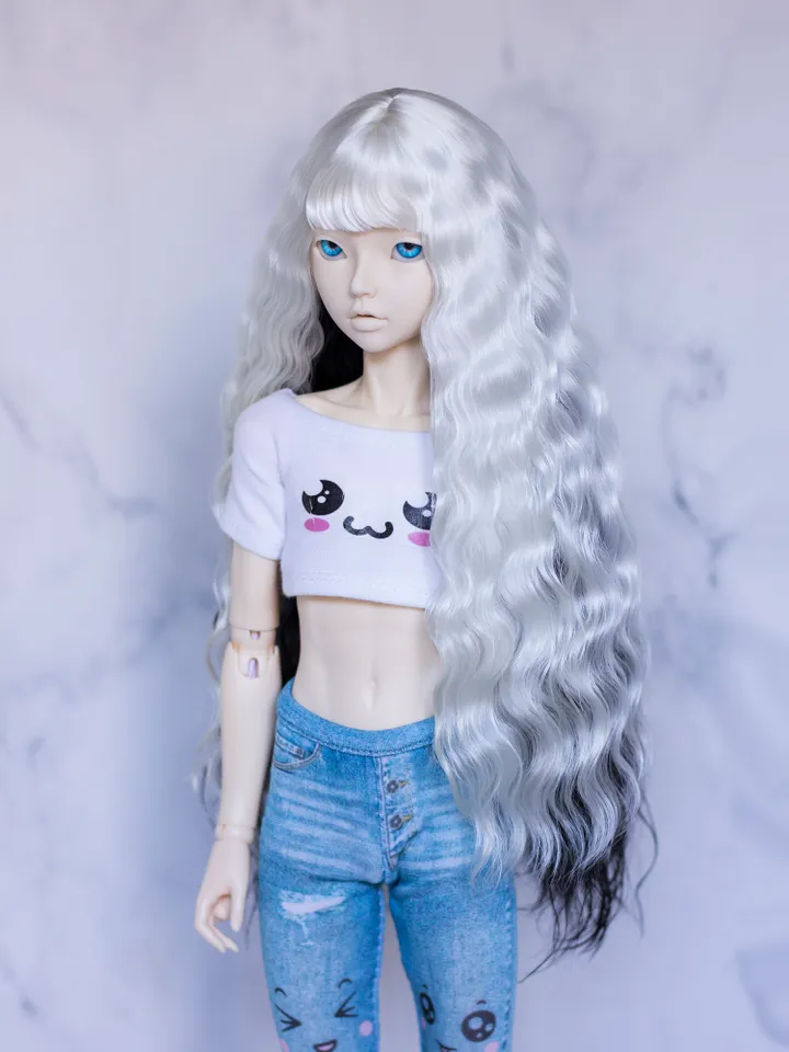 White&black angora wig for Minifee