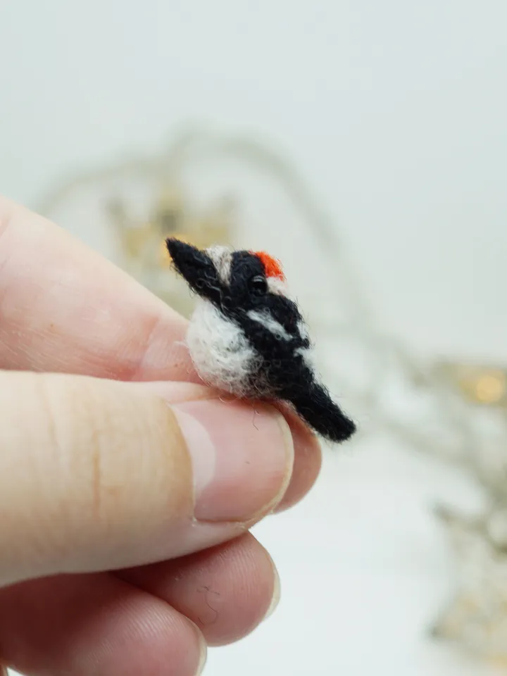 Tiny needle felted woodpecker, miniature bird