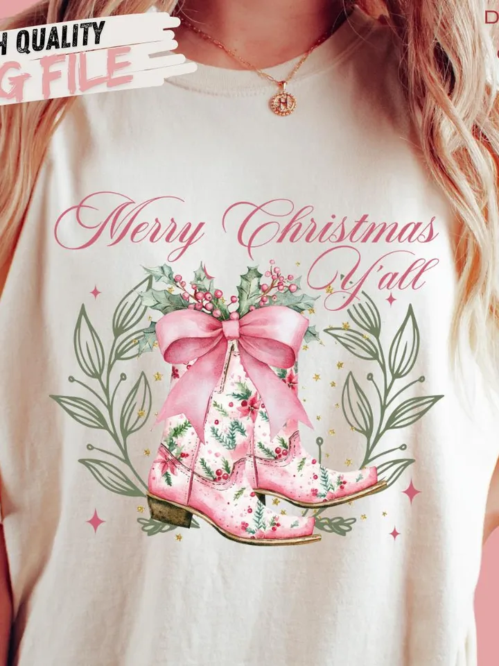 Cowboy Pink Christmas PNG, Merry Christmas png, Western Sublimation, Western Christmas png, Christmas png, Coquette country Christmas png