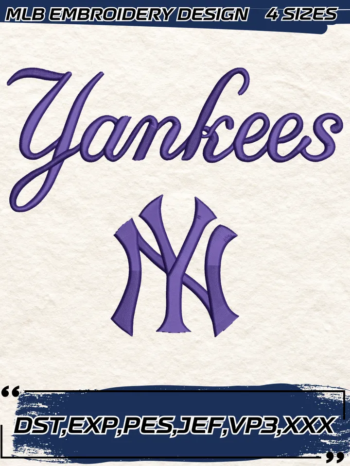 New York Yankees Text Logo Embroidery Design,MLB Embroidery Design,Machine Embroidery Design File,4 Sizes, Digital Download