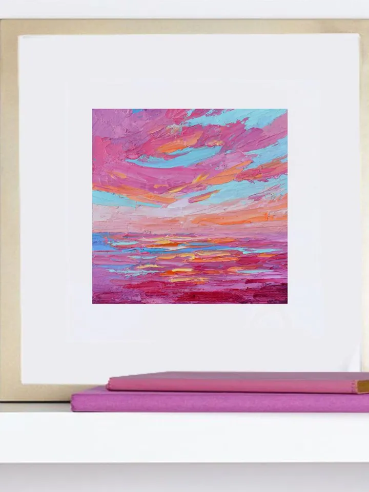 California Coast Seascape oil painting Original art 5 by 5 inches Sunset Art Beach painting