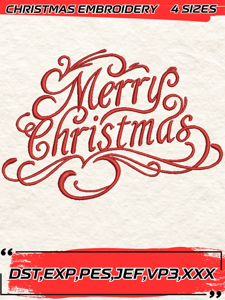 Merry Christmas Embroidery Design,Christmas Embroidery Design,4 Sizes, Digital Download #12