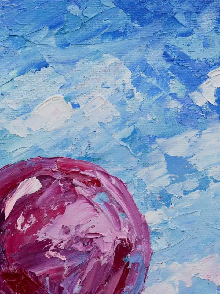 Hot Air Balloon Painting Original Art Pink lake Artwork 10 by 12" Skyscape Oil Painting by Juliya JC