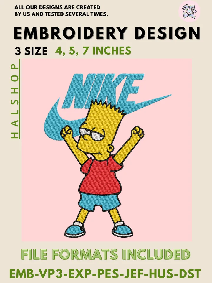 Bart Simpson x Nike Machine Embroidery Design – The Simpsons Cartoon Digital Embroidery File 🛹