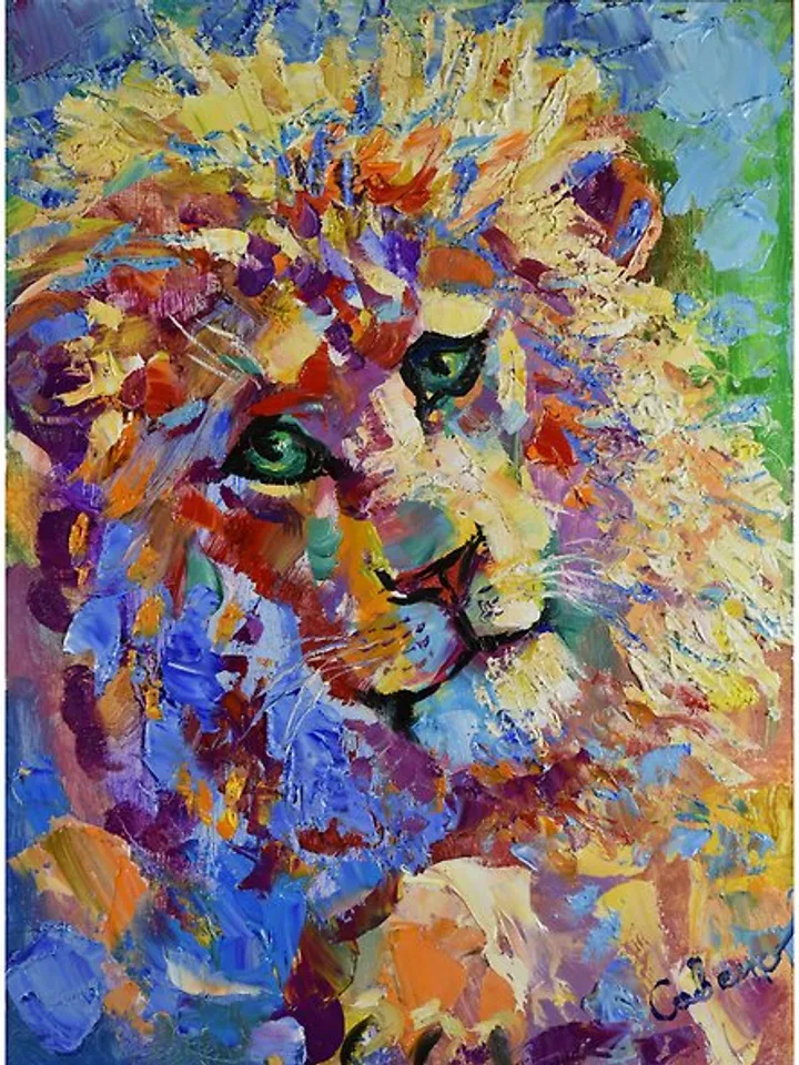 Lion Painting Wild Animal Original Art Oil Impasto 油畫原作 Wall Art Impressionism