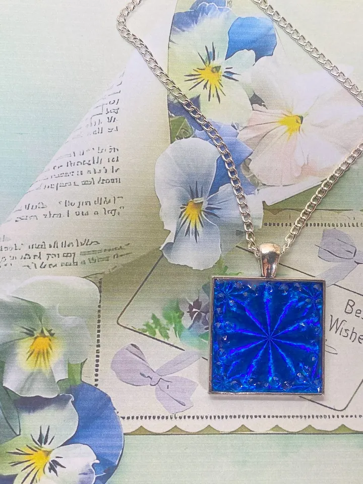 Bright blue 3D handmade pendant. Author's design. Handmade.