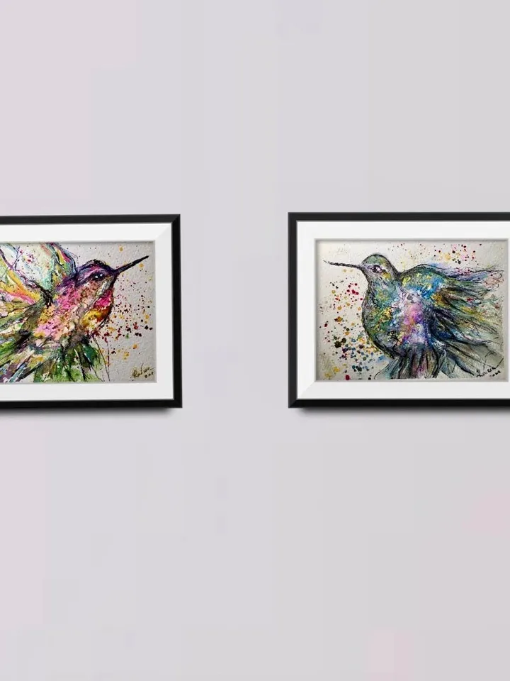 Hummingbird - Photo paper poster made from my original watercolour painting,colourful bird painting wall art