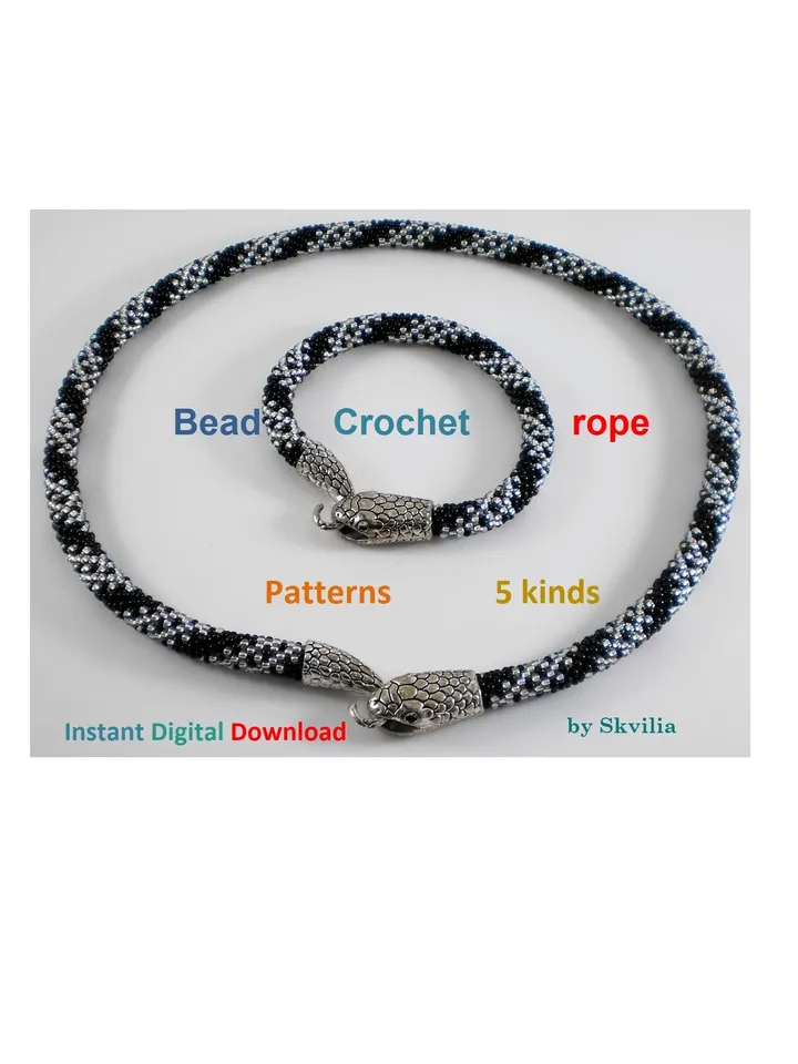 Bead Crochet Snake Necklace Bracelet patterns, Rope bead crochet, DIY, bead crocheting, bead jewelery, Instant Download, PDF patterns