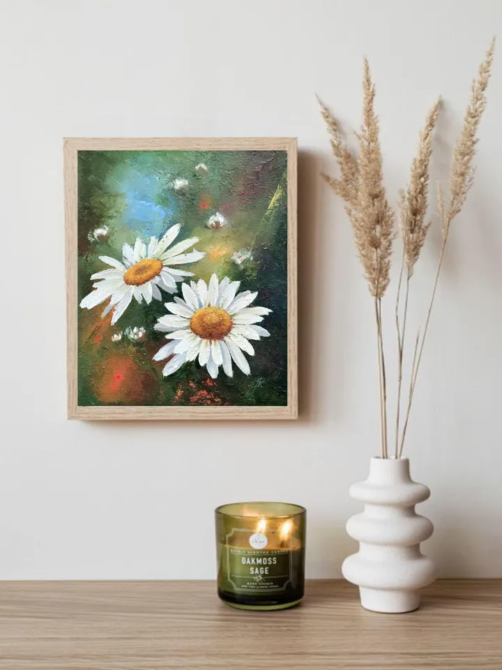 Daisies Painting Flowers Oil Wall Art Wildflowers Painting Field Wall Art
