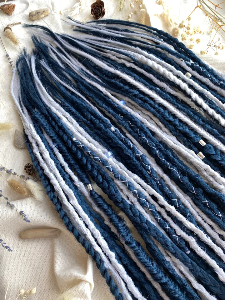 Dark blue and gray synthetic crochet De dreadlocks and braids ready to ship, Dreads extensions, Faux locs, fake dreads