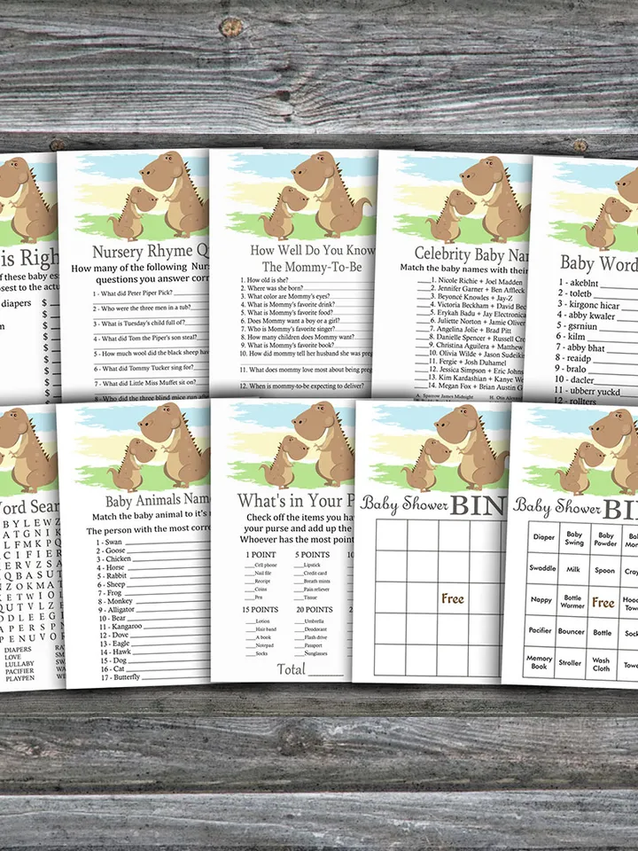 Dino baby shower games bundle,Dinosaur Baby Shower games package,Fun Baby Shower Games,9 Printable Games-369