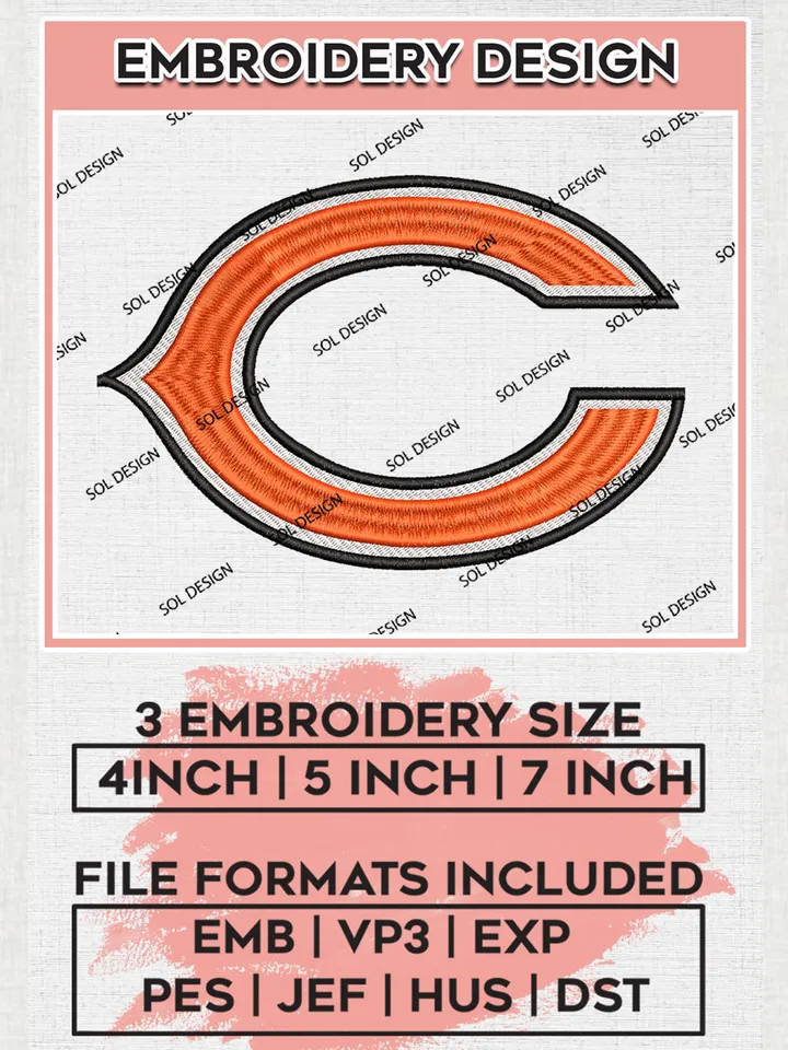 Chicago Bears Logo Embroidery Designs, NFL Bears, NFL Logo Embroidery Files, NFL Chicago Bears Machine Embroidery Design, Digital Download