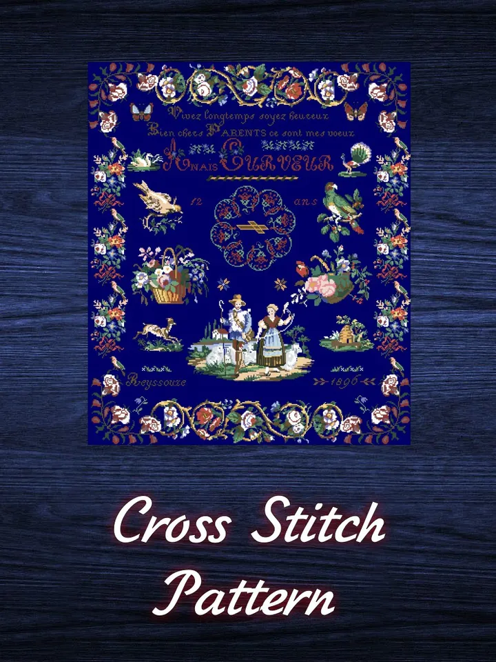 Antique Cross Stitch Pattern Sampler Digital Download PDF