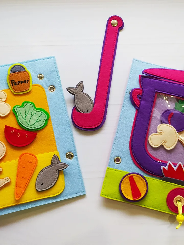 Kitchen Quiet book Pattern pdf , Cooking Felt book pattern , Baby Soft  book template, Busy book sewing ideas for girl 2, 3, 4 year old